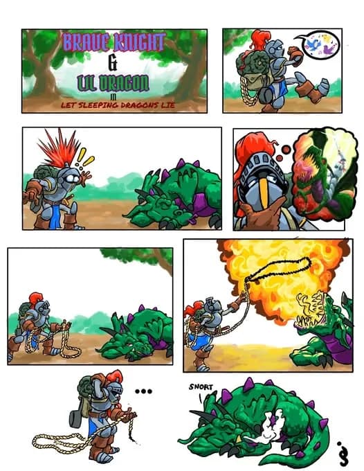 Brave Knight's first encounter with little dragon.