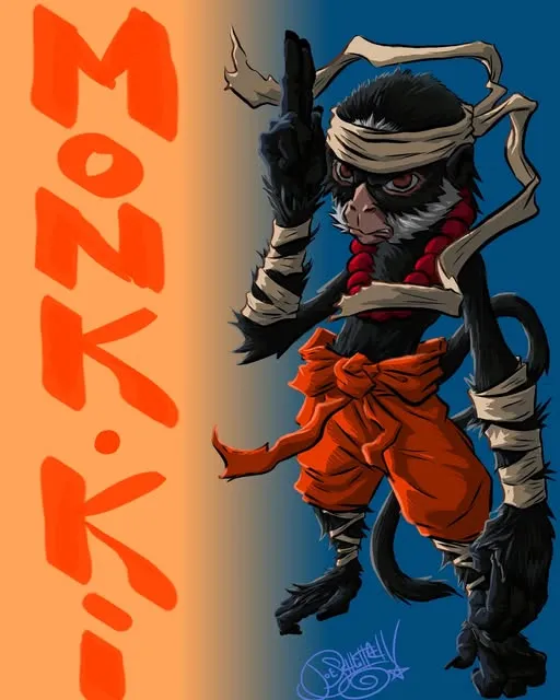 a monkey in monk robes